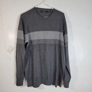 Mens Claiborne Multi Tone Gray Stripe Cotton Cashmere Sweater Size XL